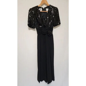80s 90s Womens Vintage Jumpsuit Black Sequins Size 5/6 Wide Leg